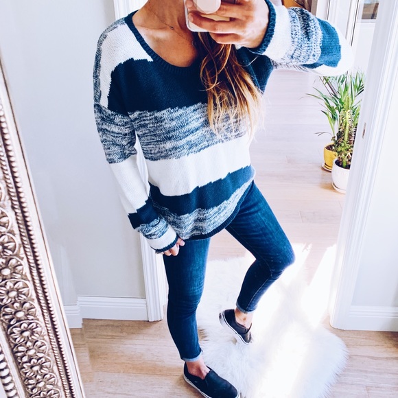 Asymmetrical Striped Marled Knit Sweater - Picture 3 of 6